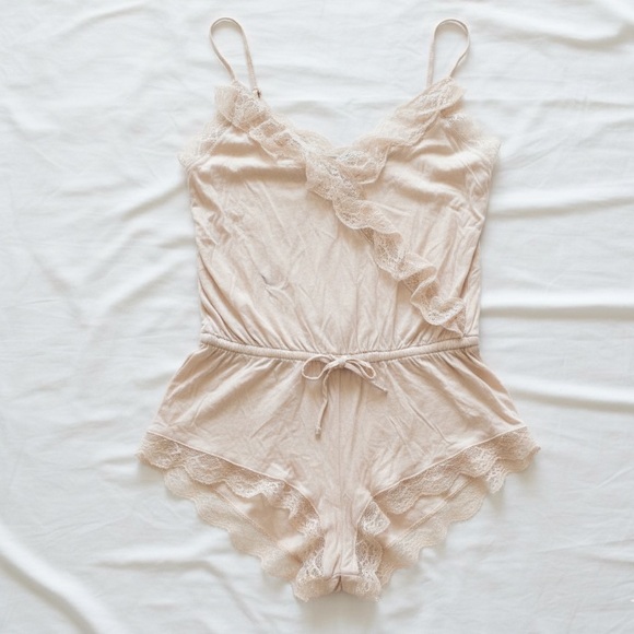 American Eagle Outfitters Tops - Eberjey Cream Lace Trim romper